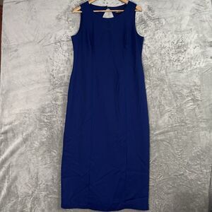VTG SAG HARBOR Blue Sheath Dress Size 12 Sleeveless Midi Keyhole Back Business